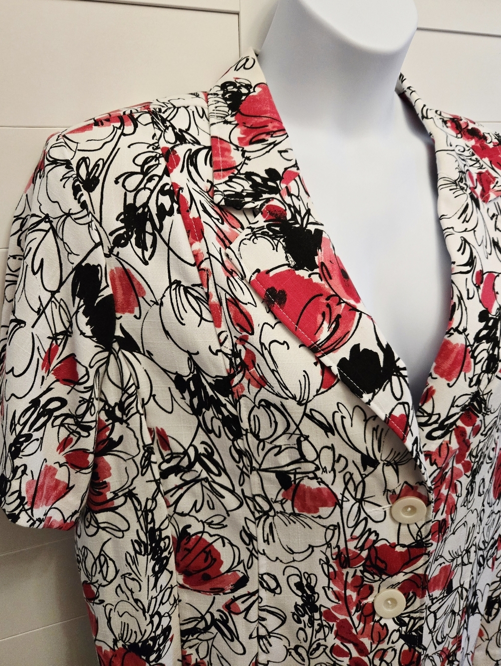 Sag Harbor Womens Floral Short Sleeve Blazer Jacket Sz 18 Pink Black Linen Look